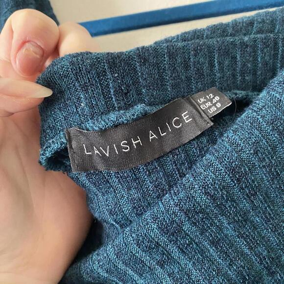 LAVISH ALICE dark teal long sleeve off the shoulder mini drezz - Picture 4 of 6